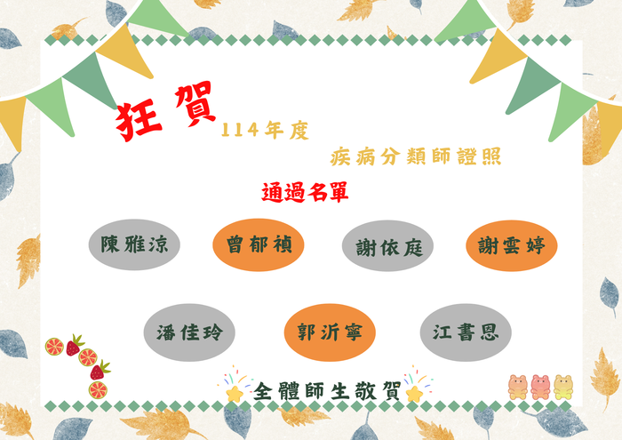 狂賀 114年度疾病分類師證照通過名單圖片