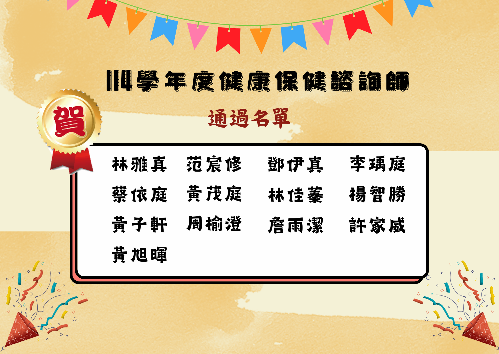 114學年度醫藥行銷師通過名單